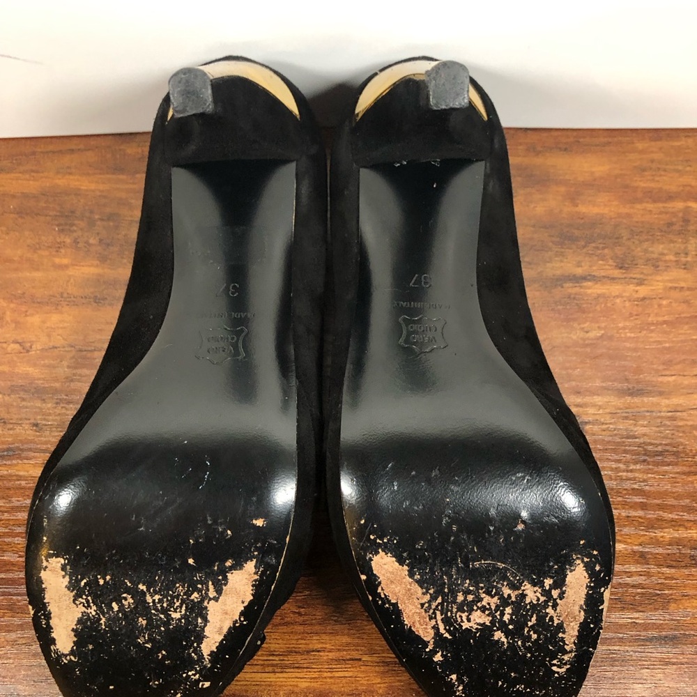 Russell &‎ Bromley Black Suede Heels Open Toe Womens Size US 6 EU 37 UK 4 Italy - Picture 10 of 11